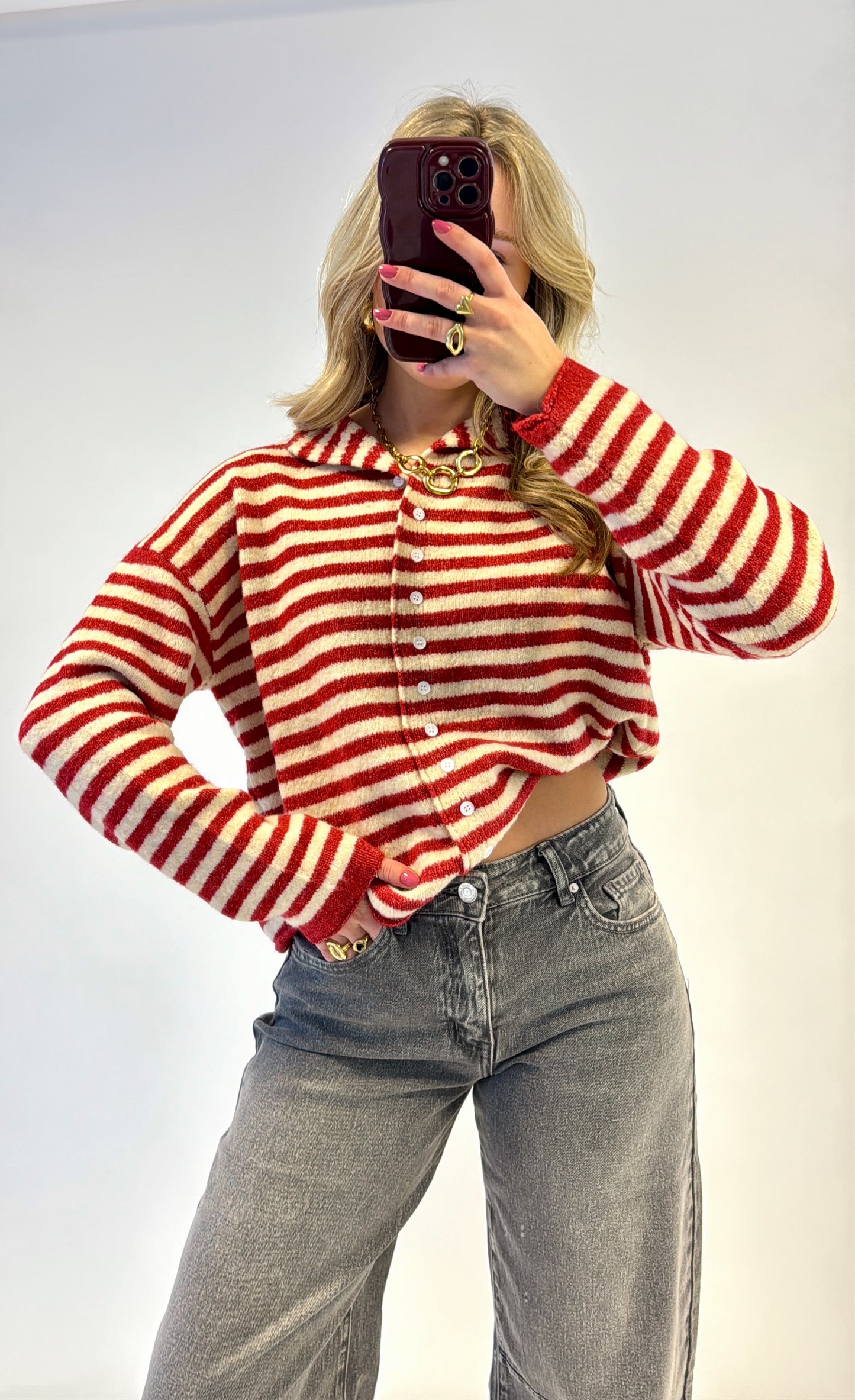 Ize striped cardigan - rood