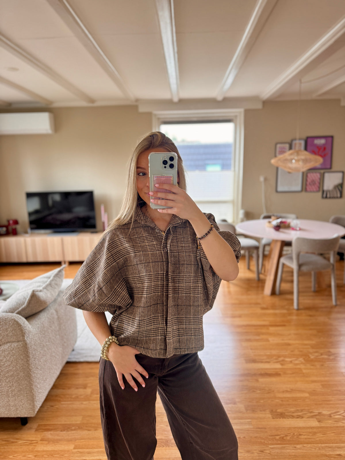 Faye checkered blouse - taupe