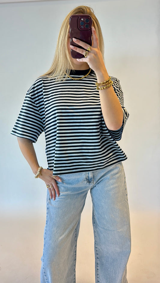 Striped shortsleeve top - blauw
