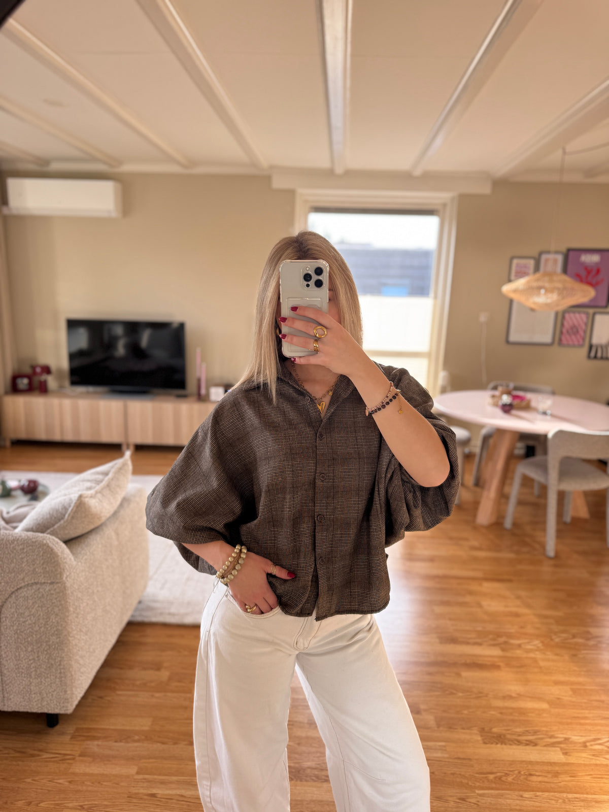 Faye checkered blouse - bruin
