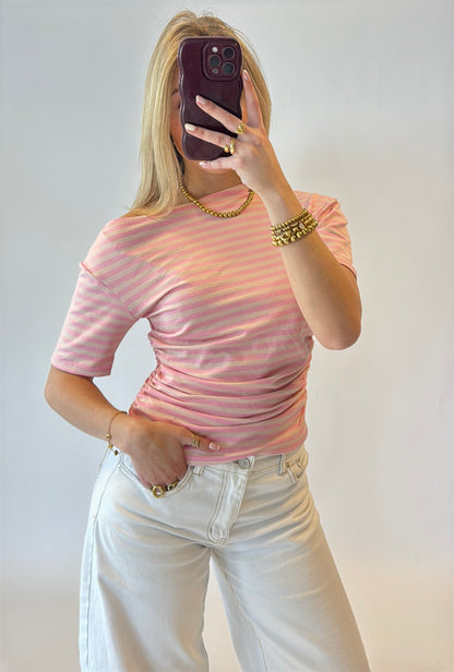 Stripe oneshoulder top - roze