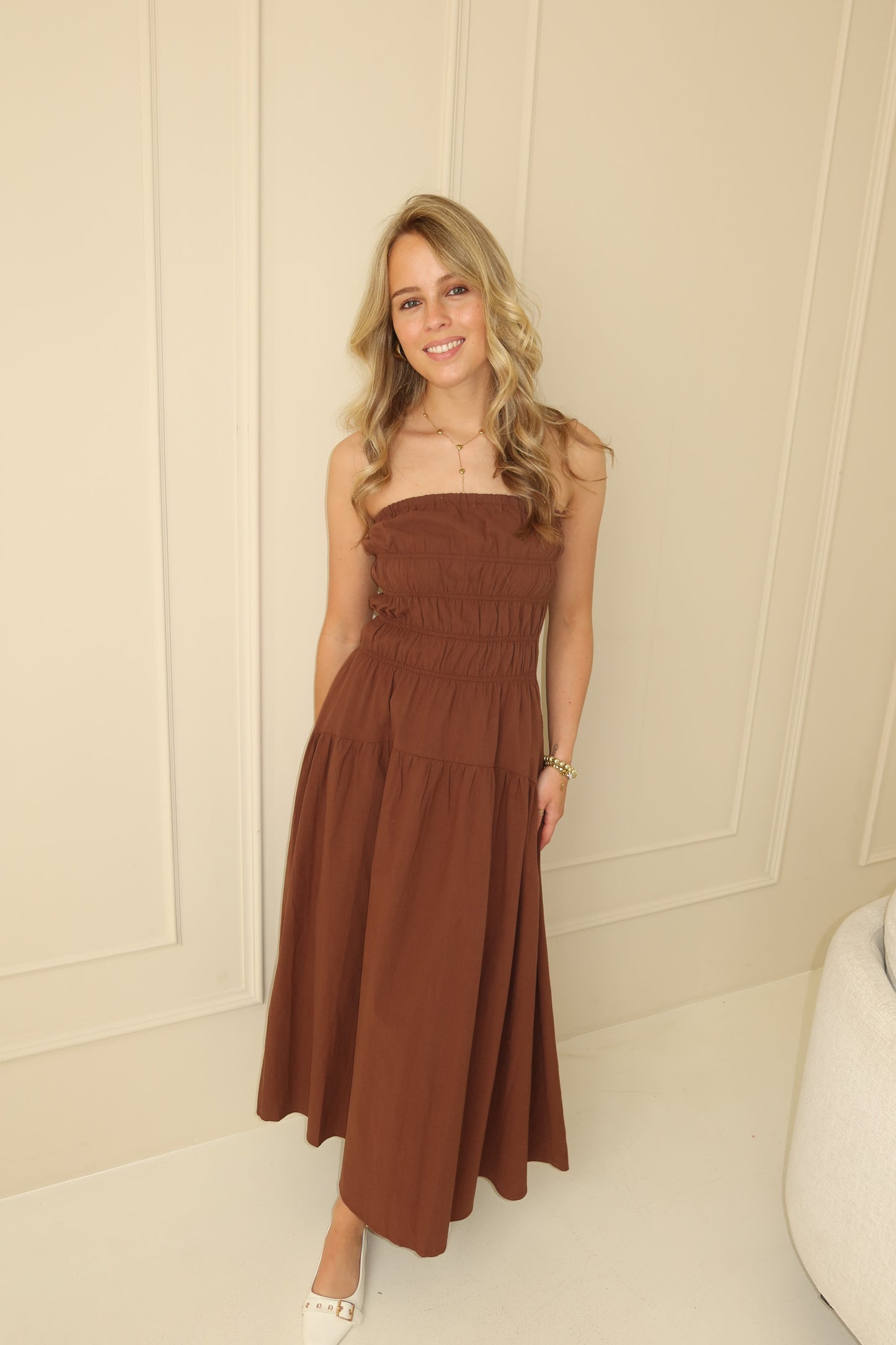 Strapless maxi dress - bruin