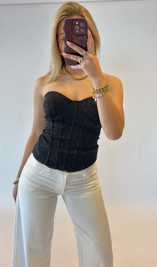 Kanten corset top - zwart