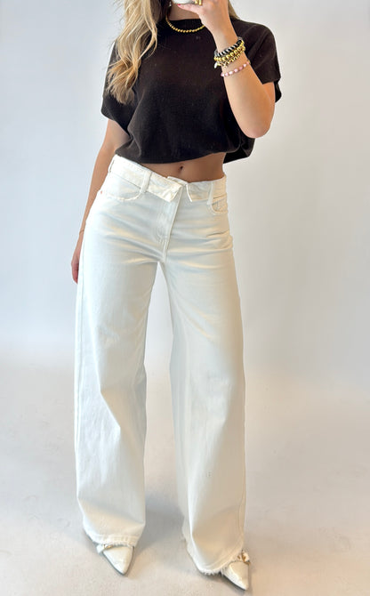 Folded wide leg jeans - offwhite
