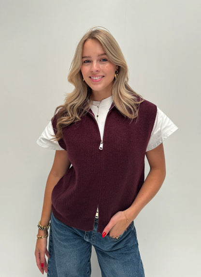 Zip knit cardigan - bordeaux
