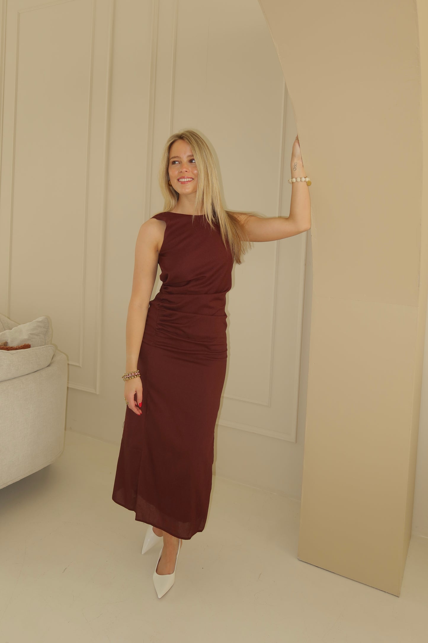Claire midi dress - bruin