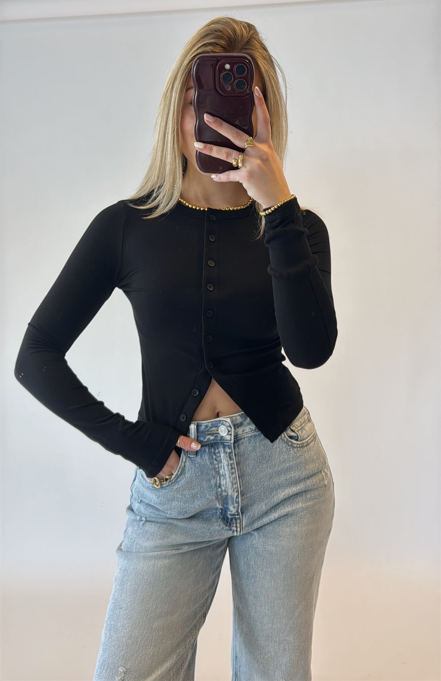 Molly button top - zwart