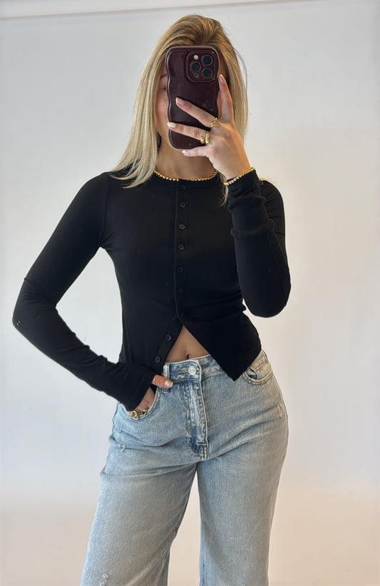 Molly button top - zwart