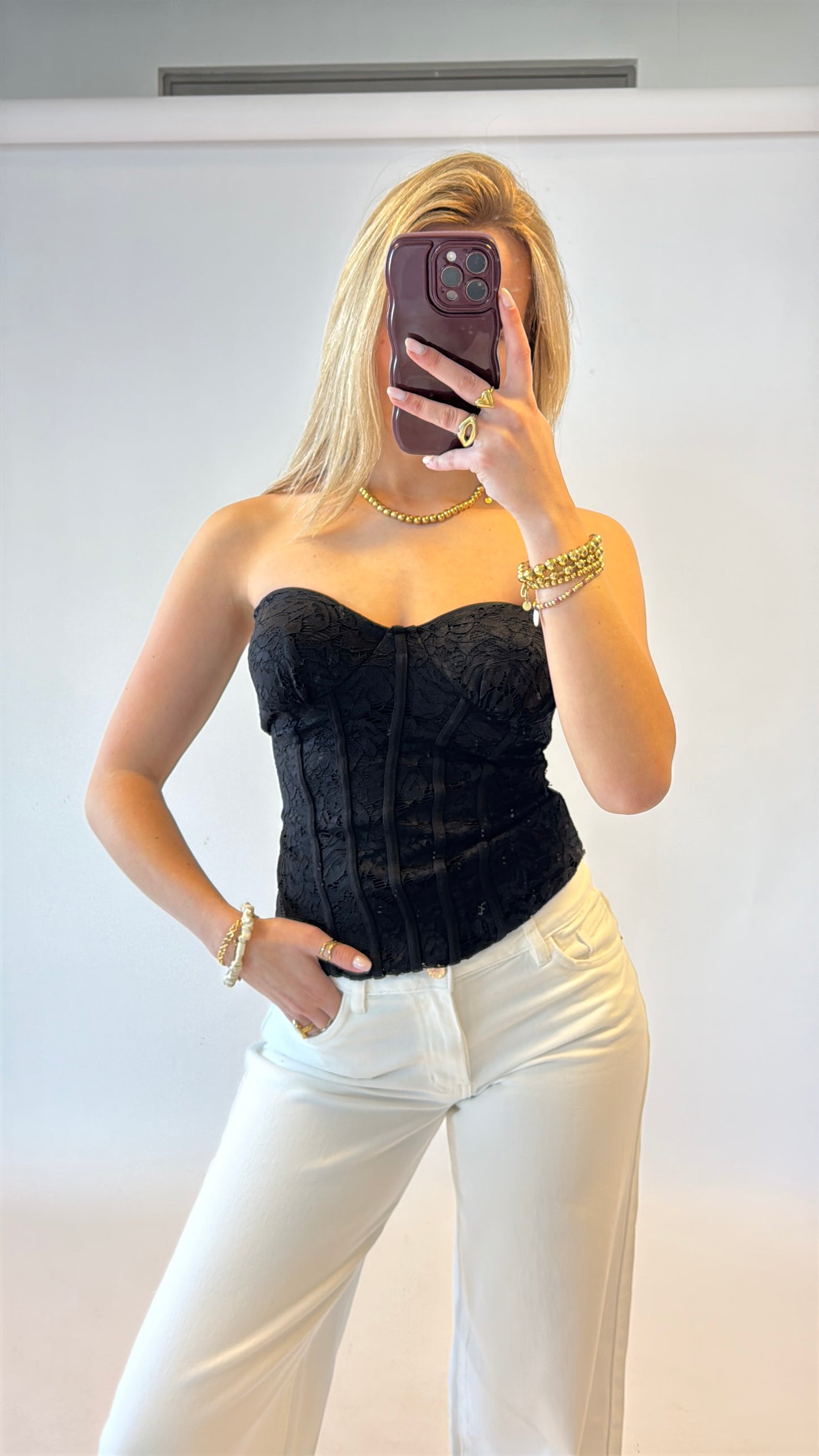 Kanten corset top - zwart