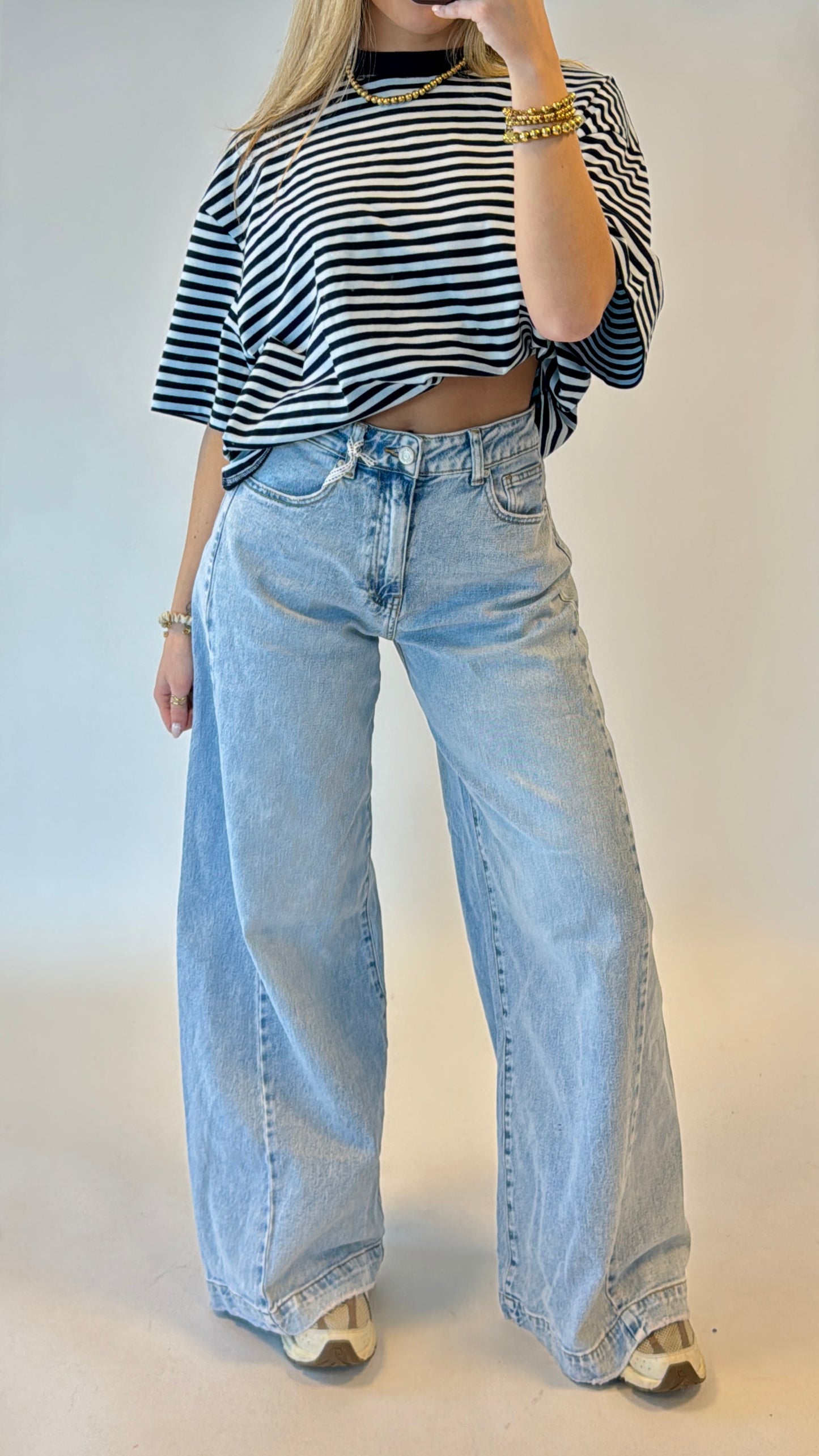 Wide leg jeans lightdenim - Queenehearts 3895-1