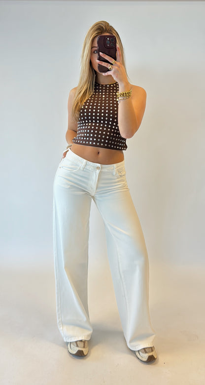 Wide leg jeans wit - low waist Queenhearts
