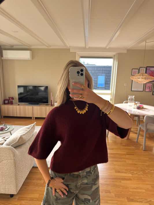 Base knit shortsleeved - burgundy
