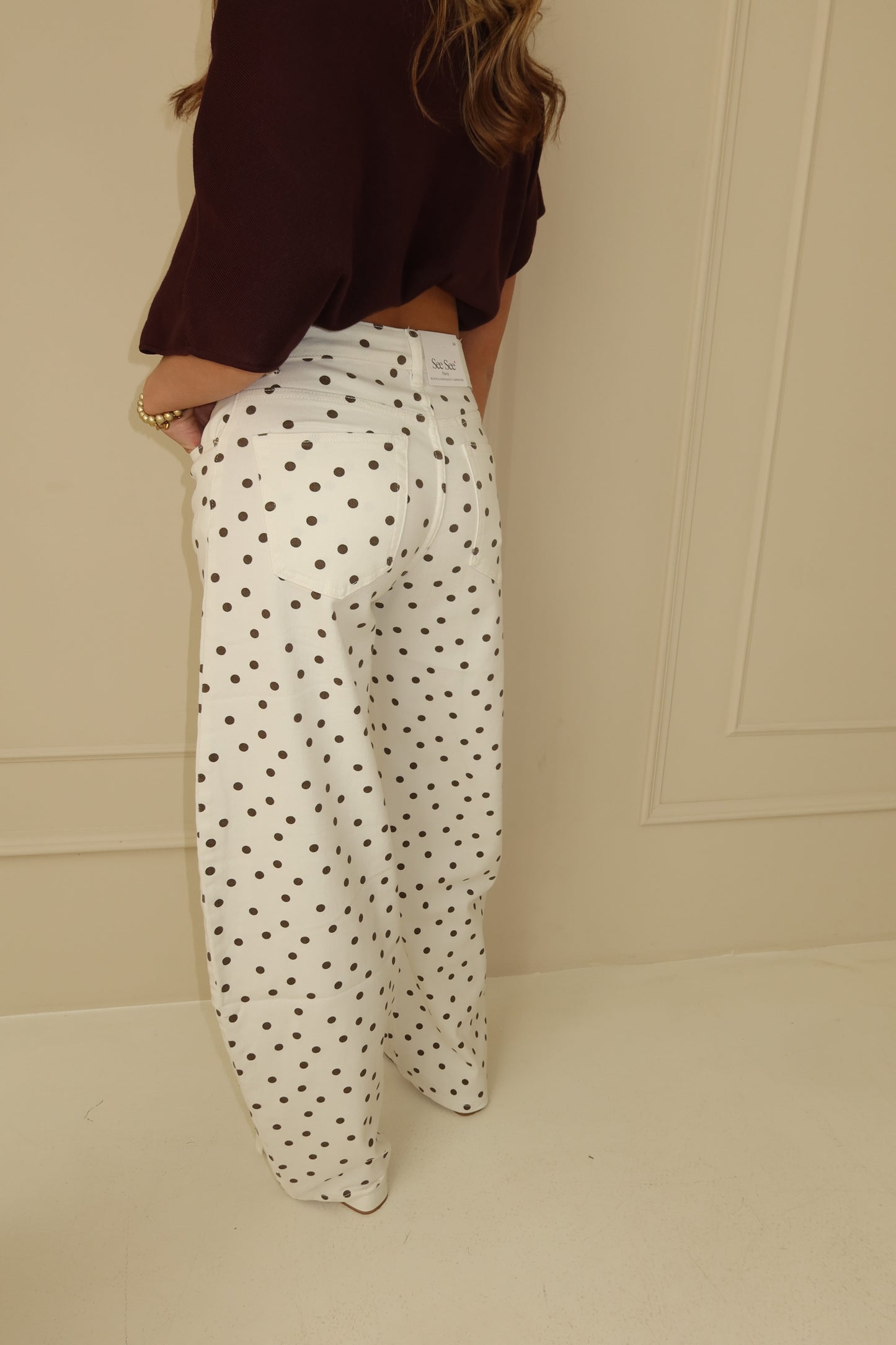 Polka dot balloon jeans - bruin