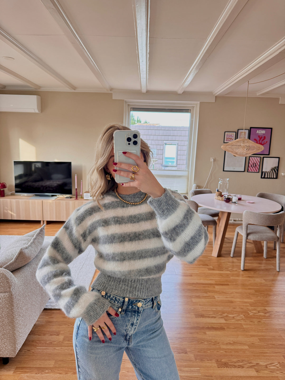 Polly striped knit - grijs/wit