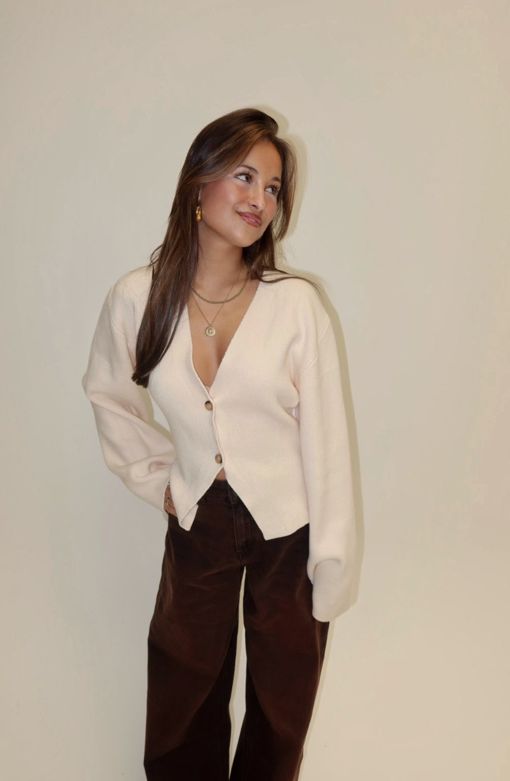 Soft knit button cardigan - creme