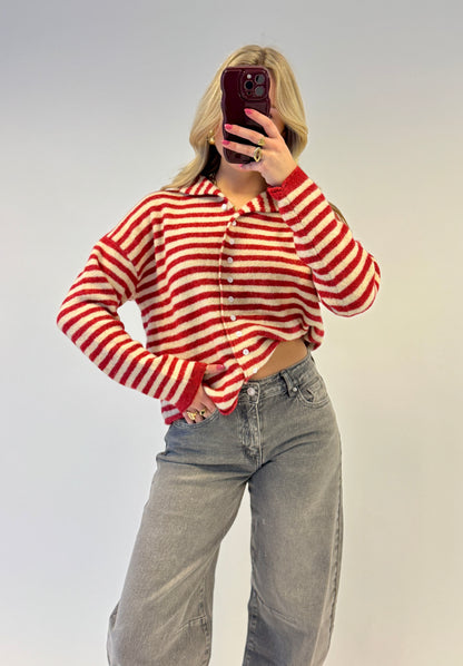 Ize striped cardigan - rood