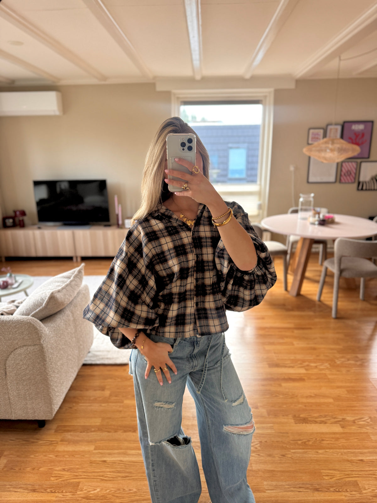 Faye checkered blouse - blauw