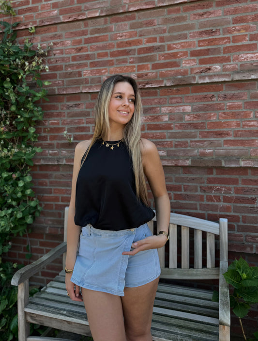 Ziva satin top - black