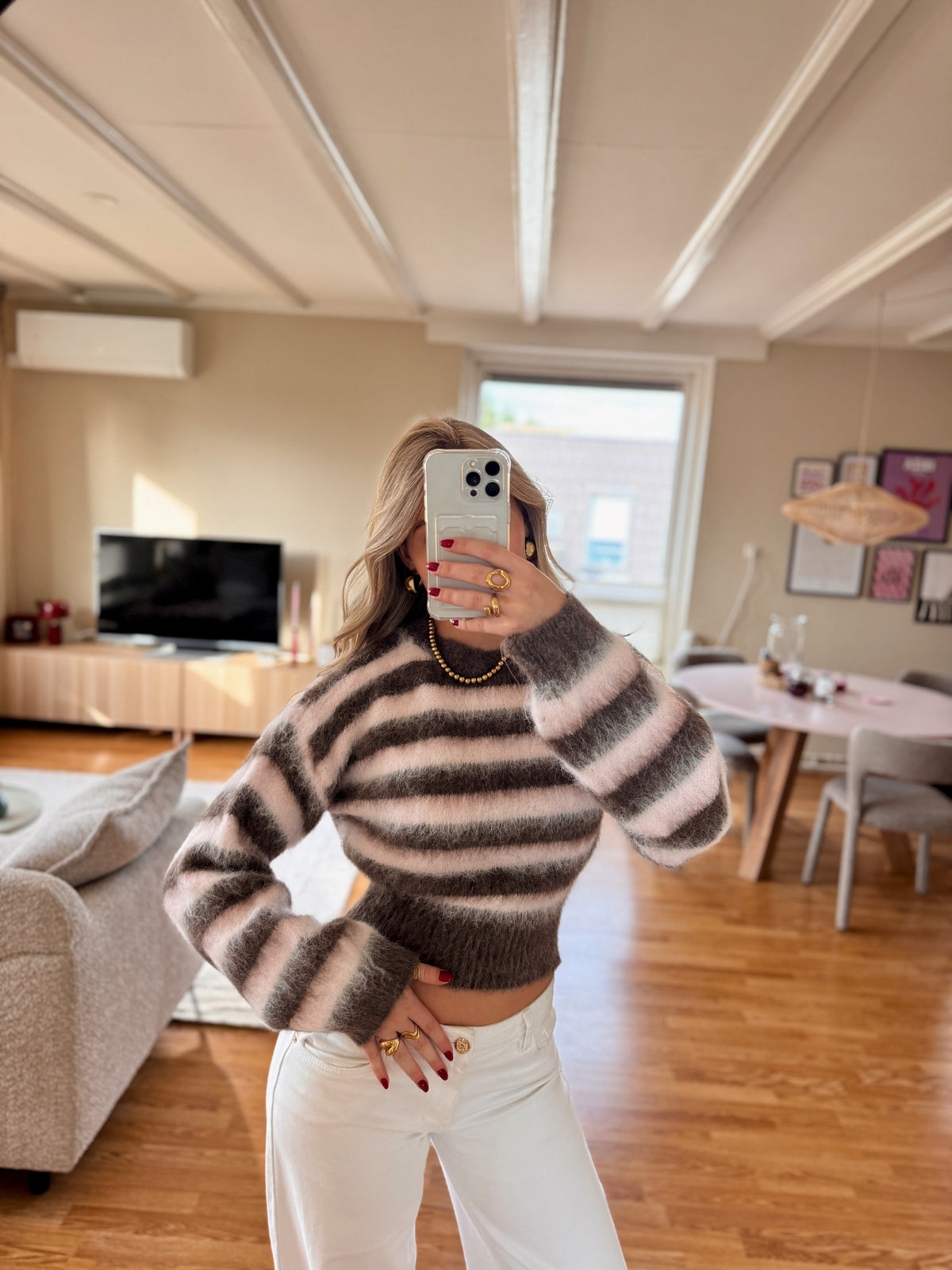 Polly striped knit - bruin/roze