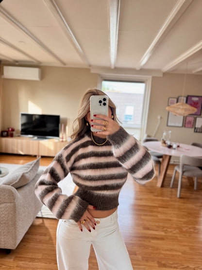 Polly striped knit - bruin/roze