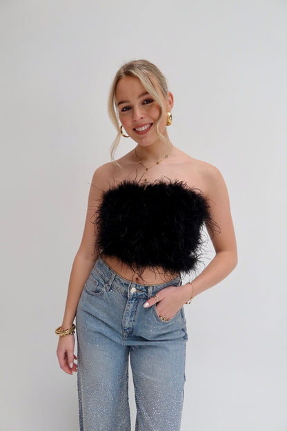 Feather tube top - zwart