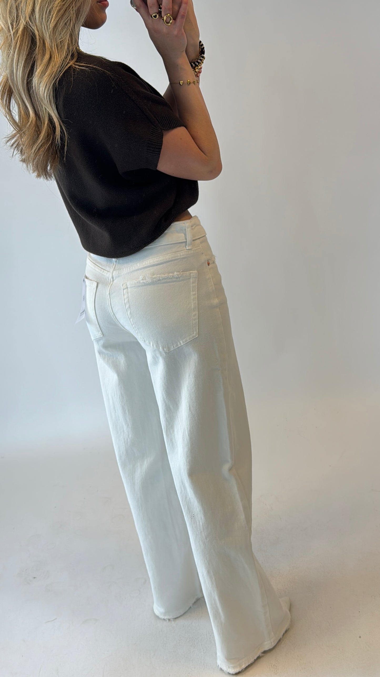 Folded wide leg jeans - offwhite