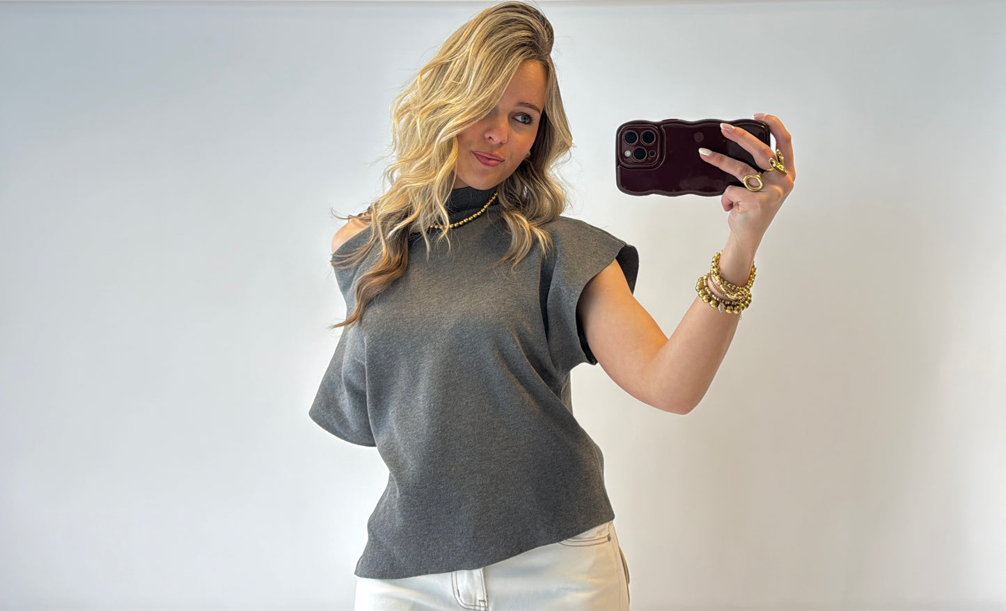 Cassie offshoulder top - grijs