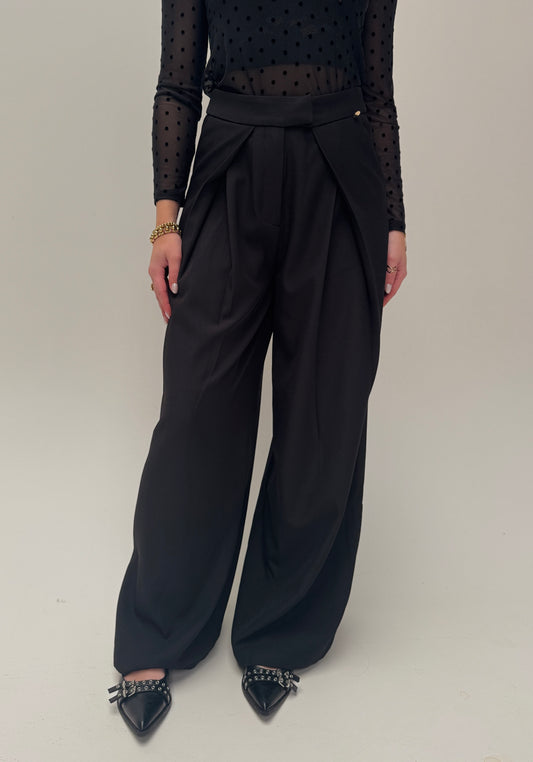 Ambika wide leg pantalon - zwart