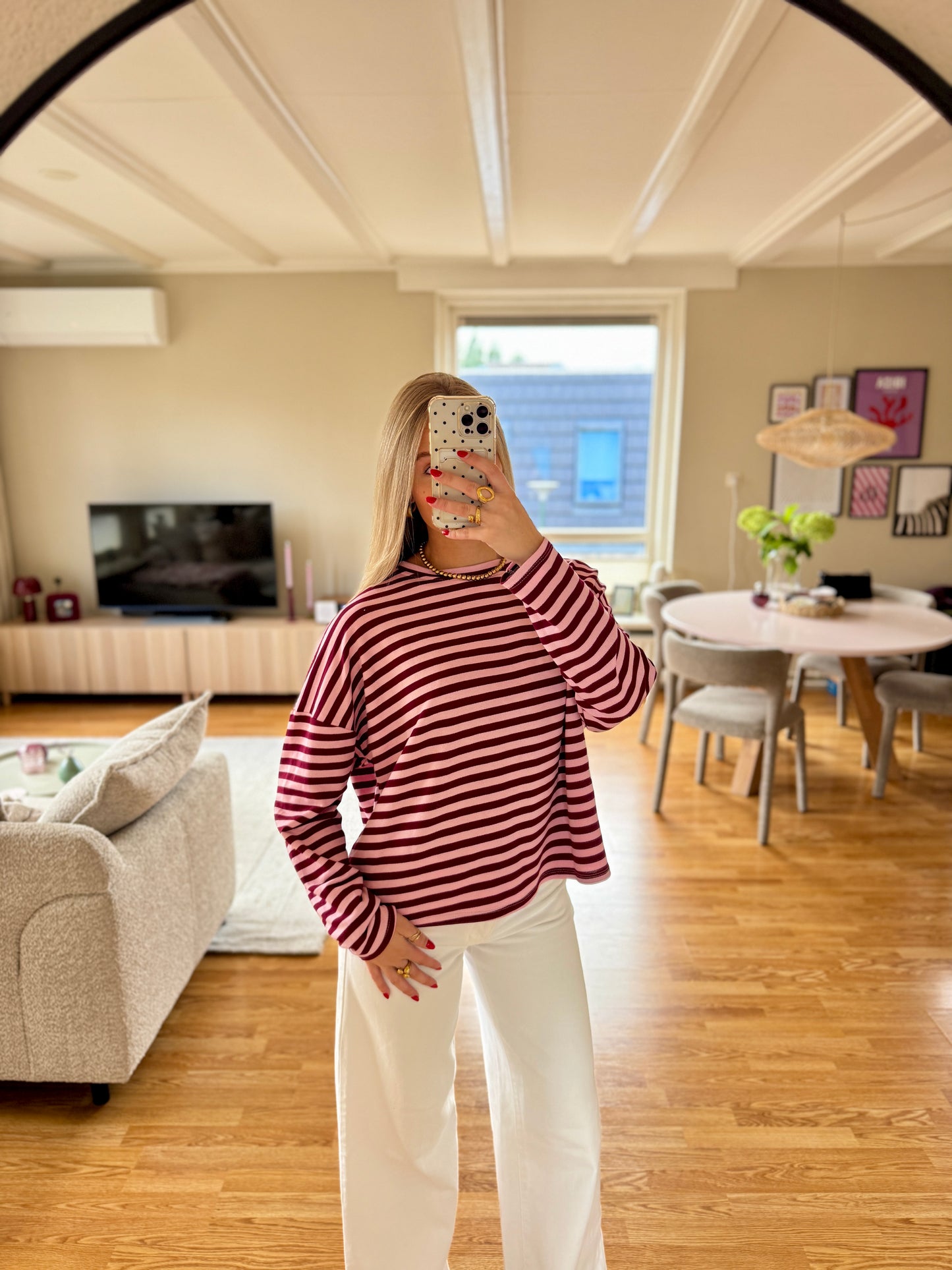 Millie striped longsleeved top - roze