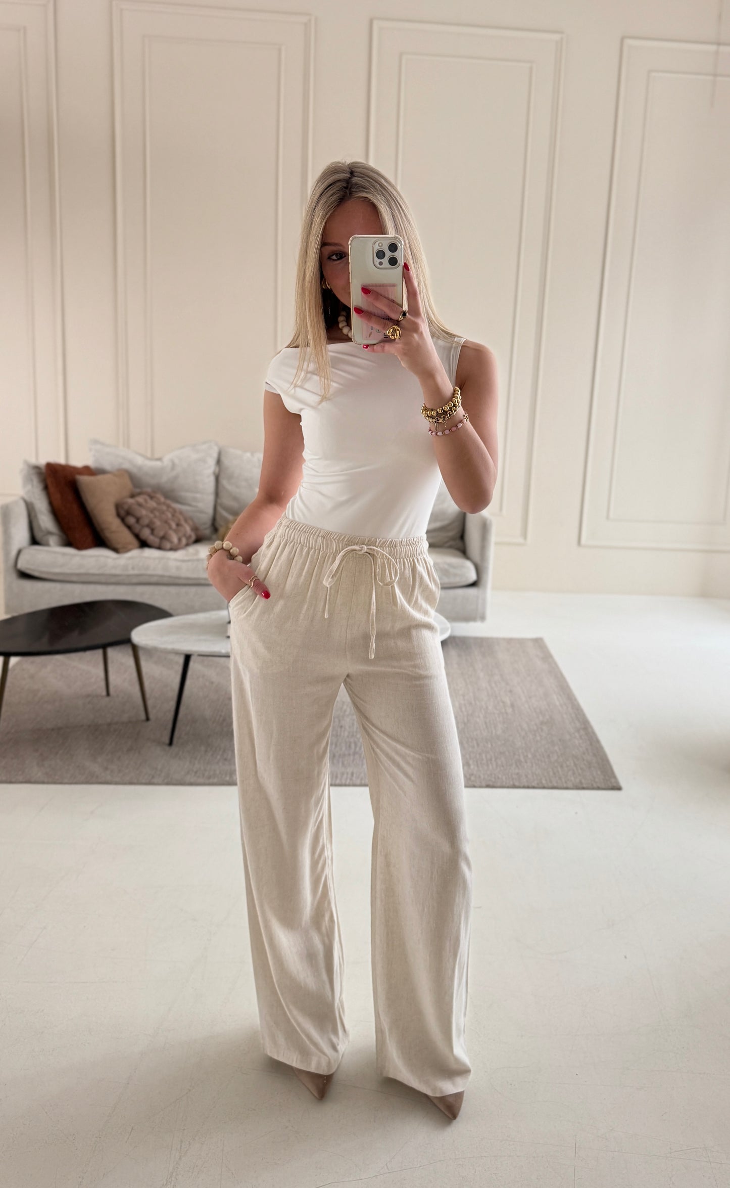 Linnen lounge pants - beige