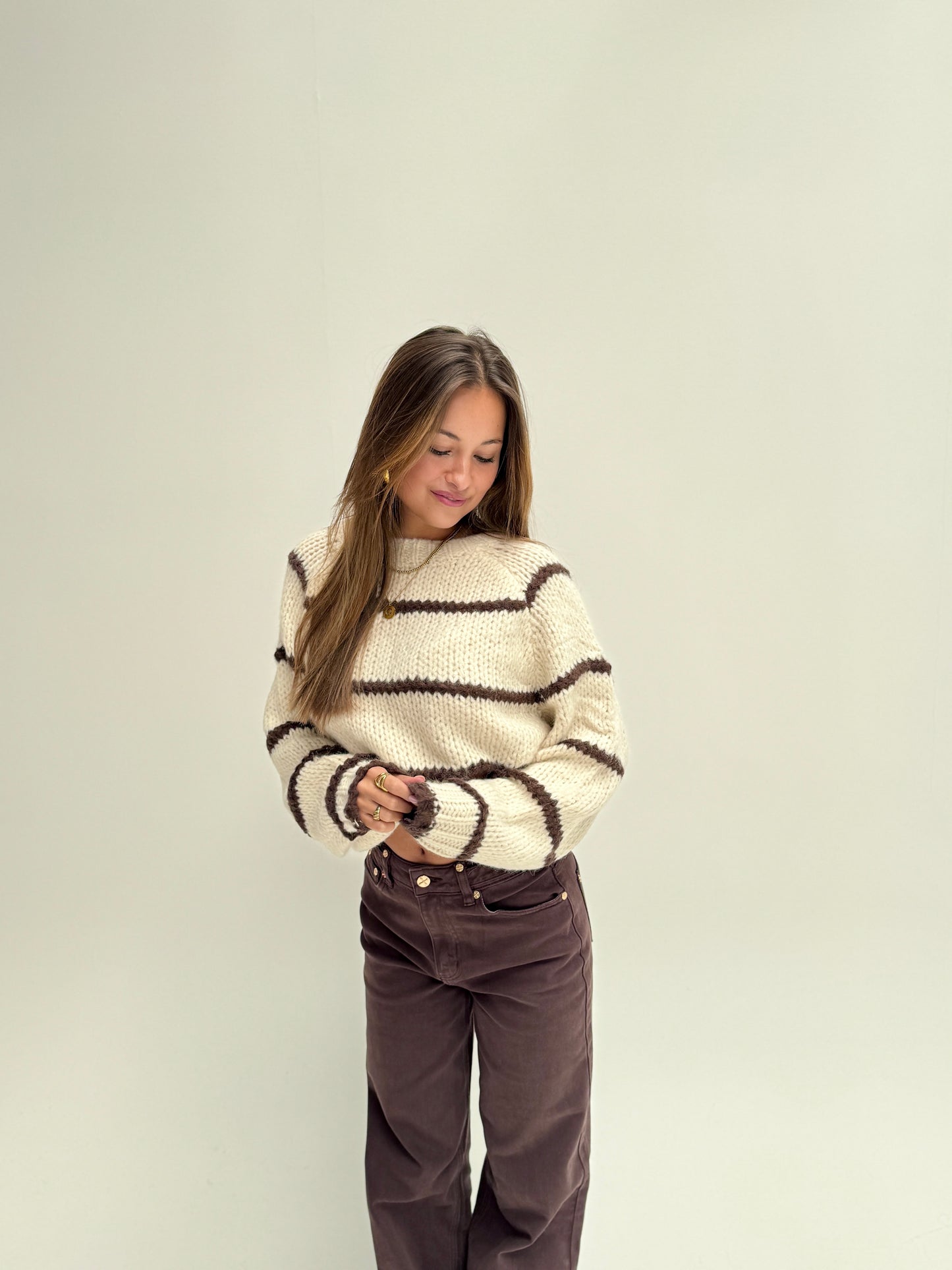 Romee knit - beige bruin gestreept
