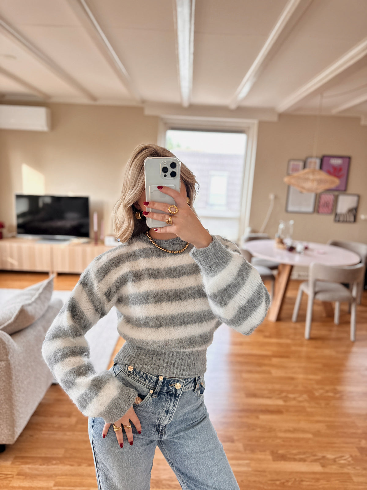 Polly striped knit - grijs/wit
