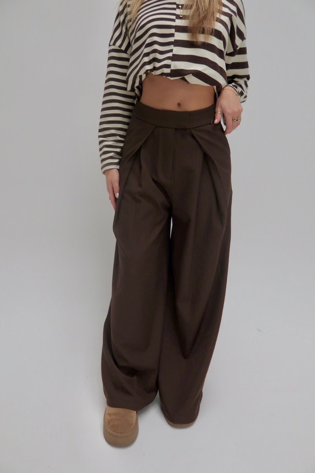 Ambika wide leg pantalon - bruin