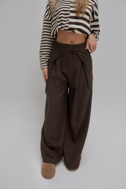 Ambika wide leg pantalon - bruin