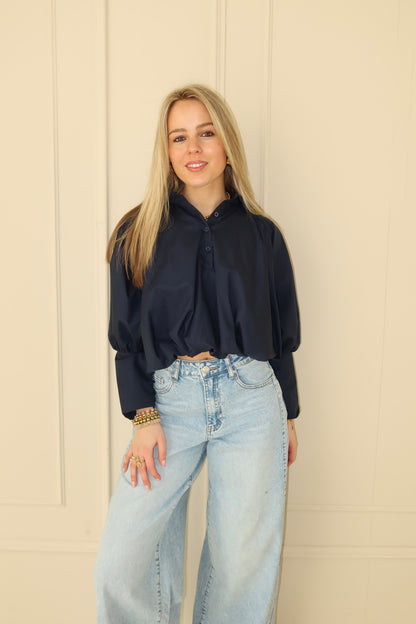 Juna cropped blouse - navy