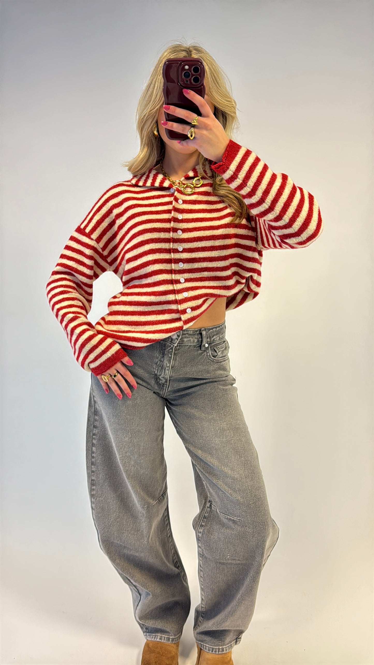 Ize striped cardigan - rood