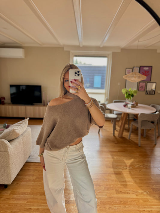 Cut out shoulder knit - taupe