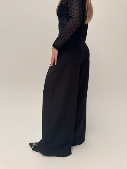 Ambika wide leg pantalon - zwart