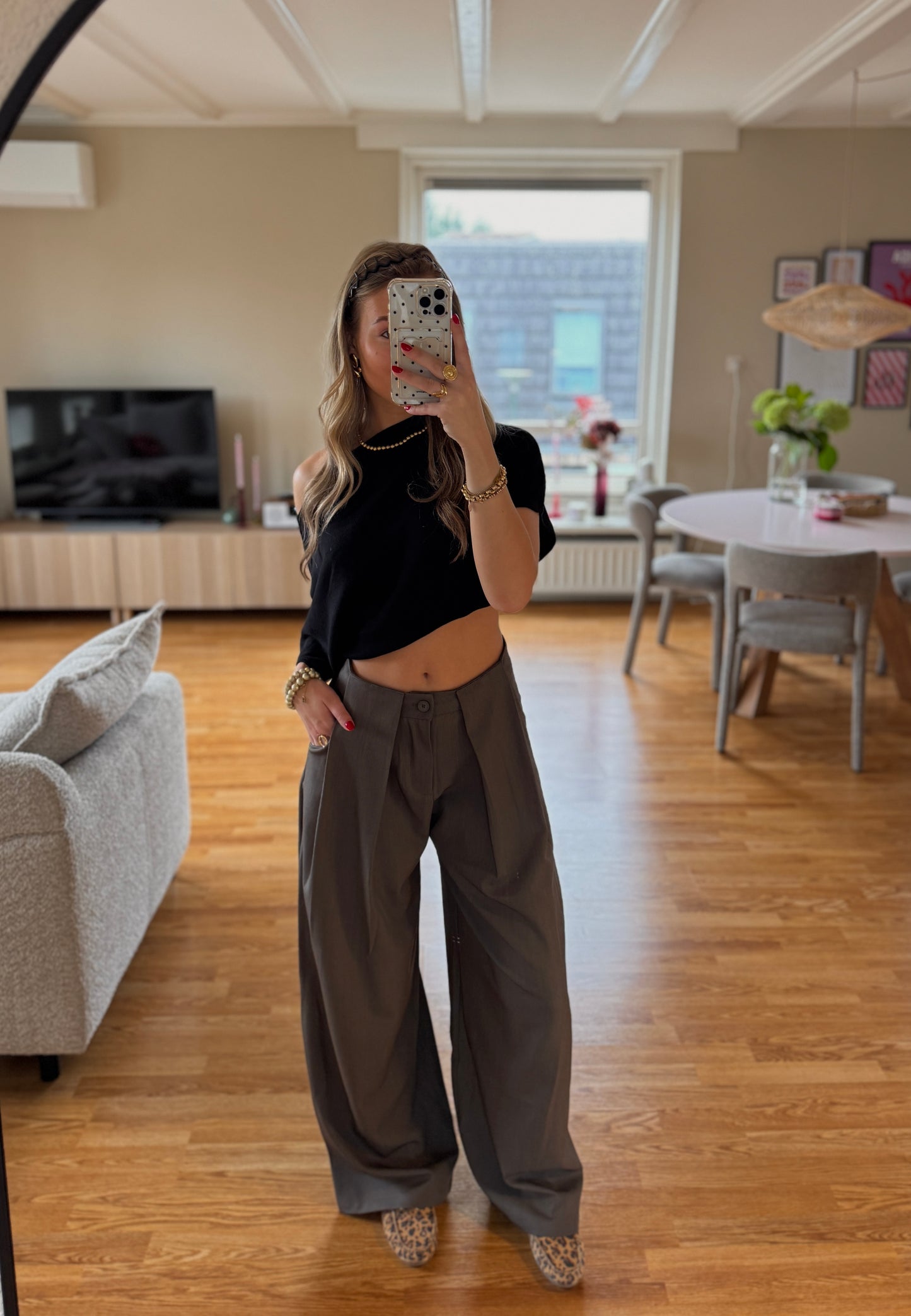 Niene wide leg pantalon - bruin