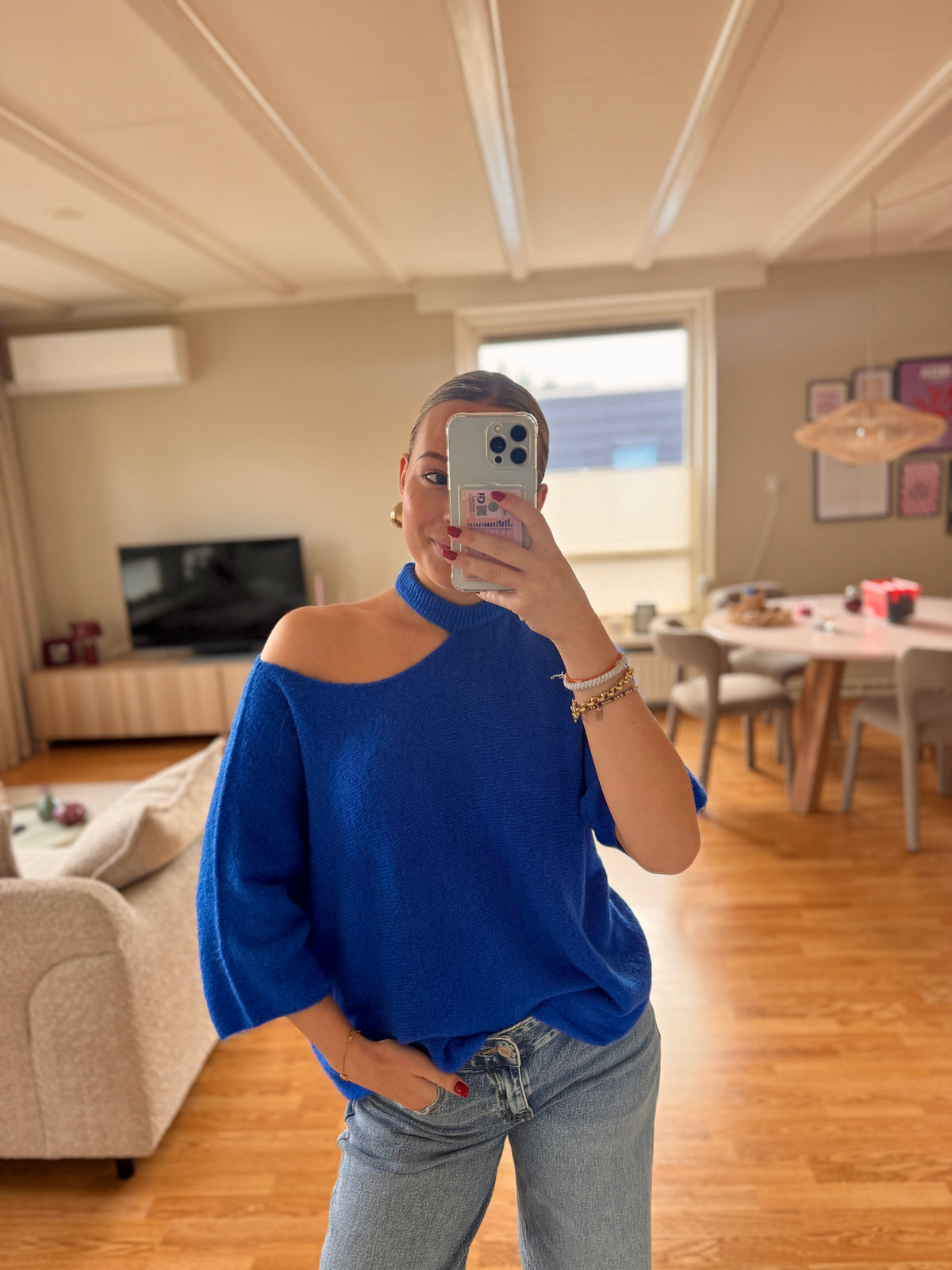 Cut out shoulder knit - cobalt blauw