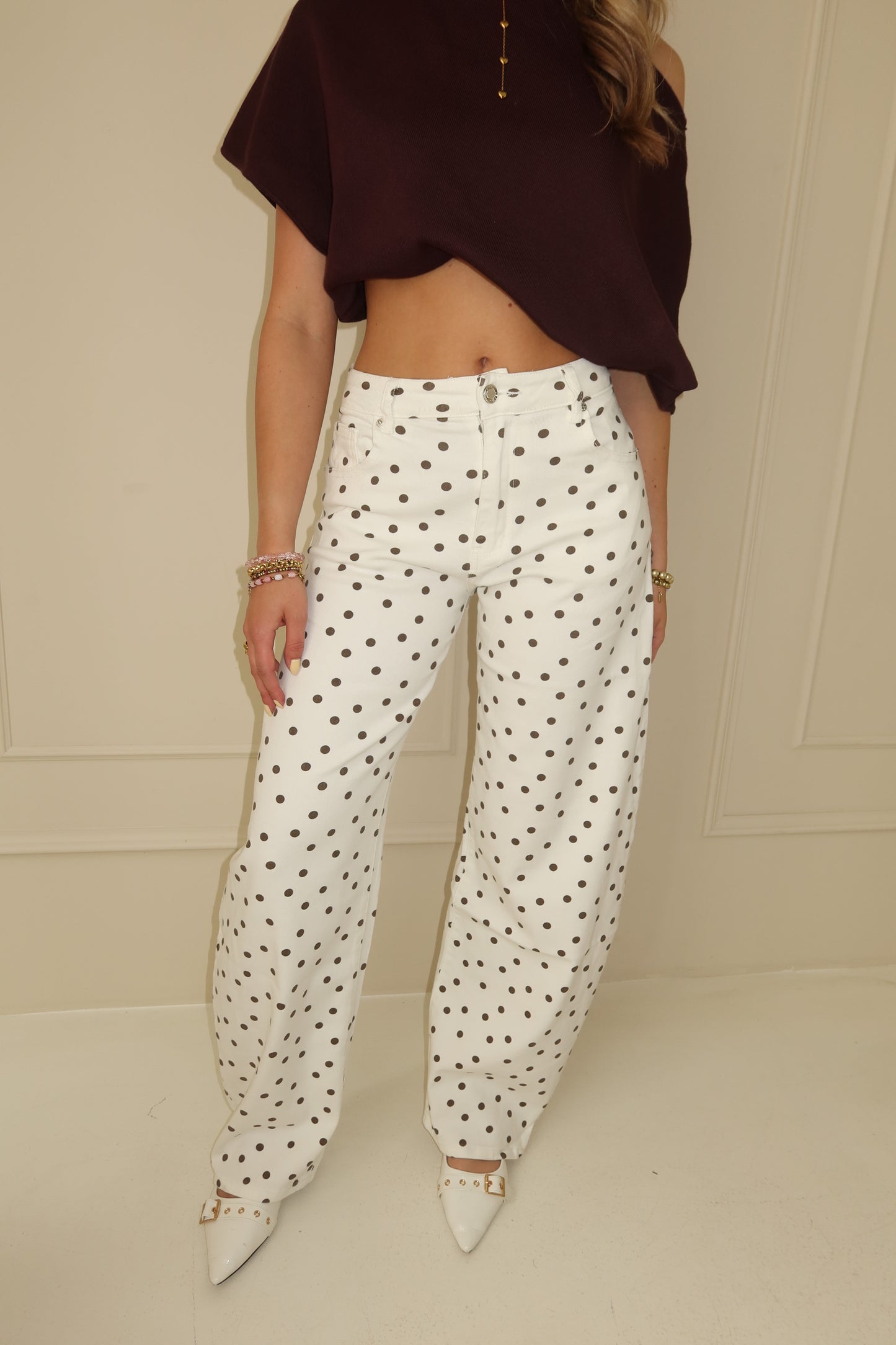 Polka dot balloon jeans - bruin