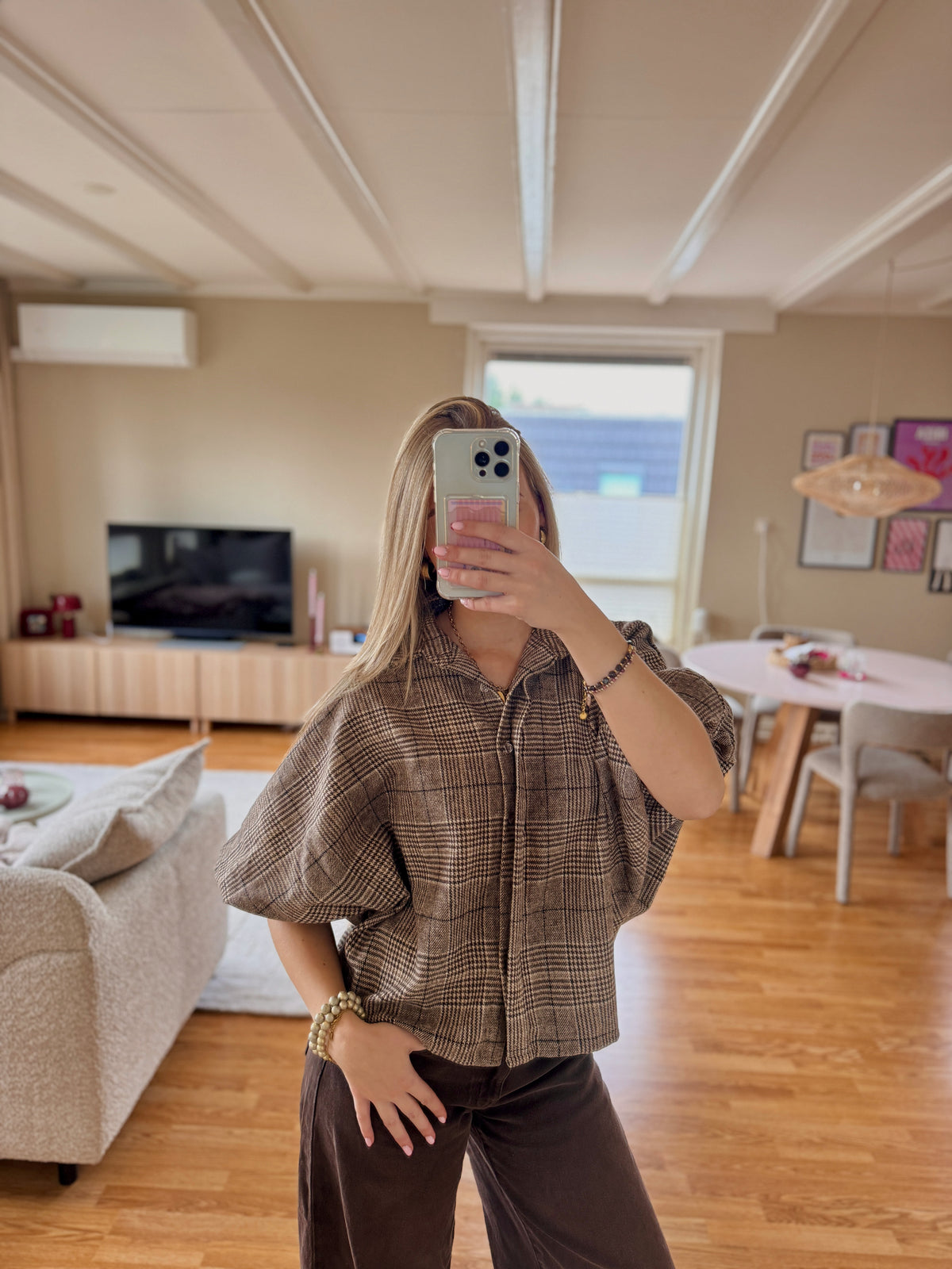 Faye checkered blouse - taupe