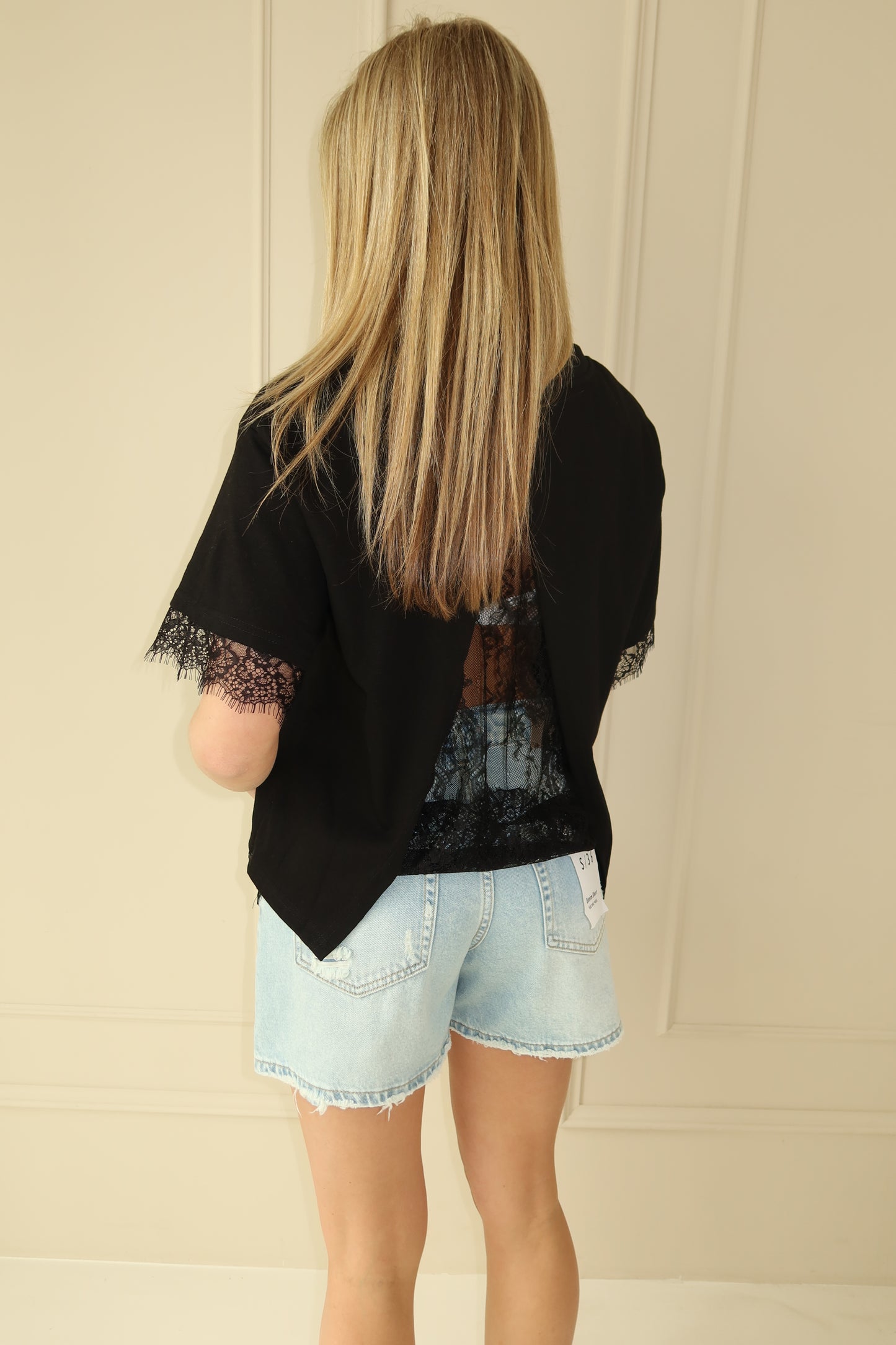 Lace detail shirt - zwart