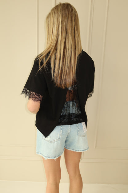 Lace detail shirt - zwart