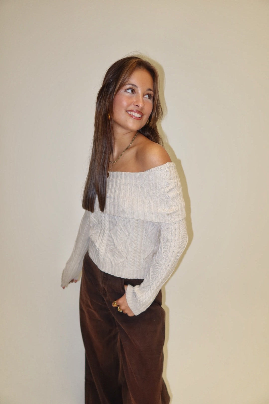 Chloé offshoulder kabel knit - beige