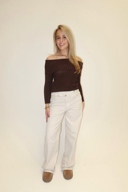 Chloé offshoulder kabelknit - bruin