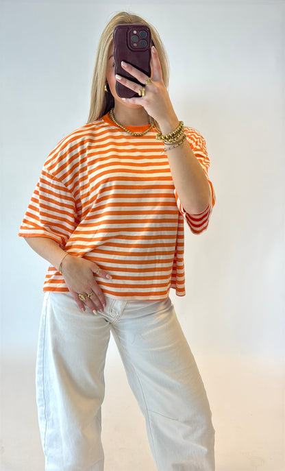 Striped shortsleeve top - oranje