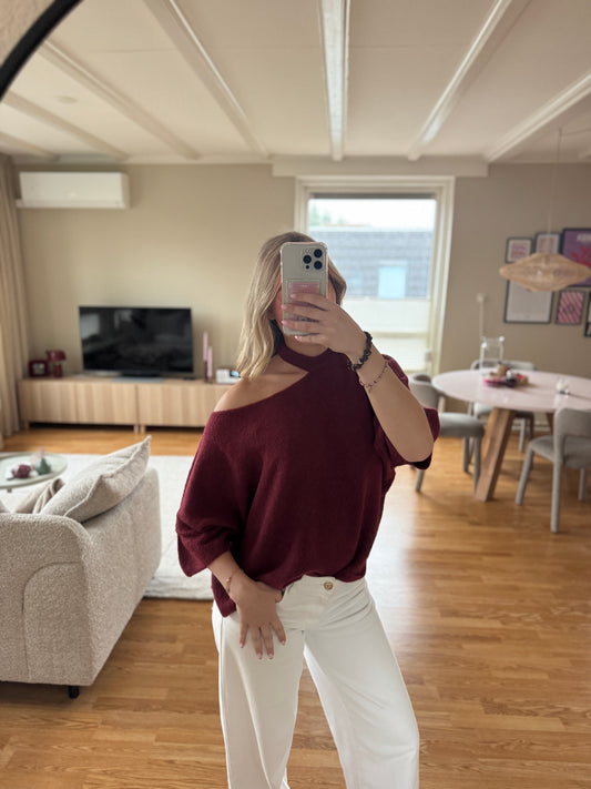 Cut off shoulder knit - Bordeaux rood