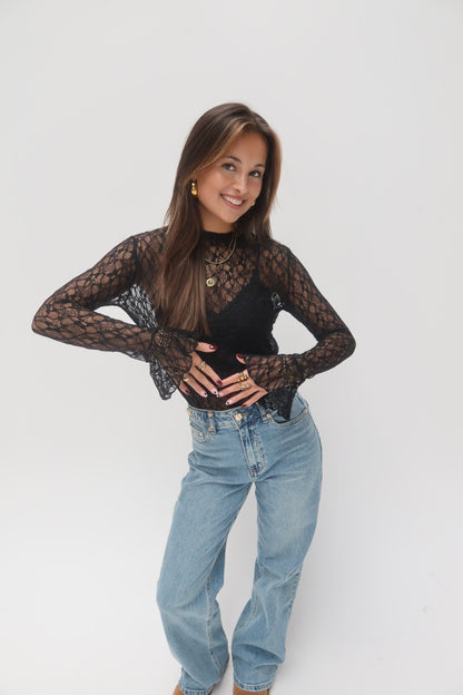 Lily lace top - zwart