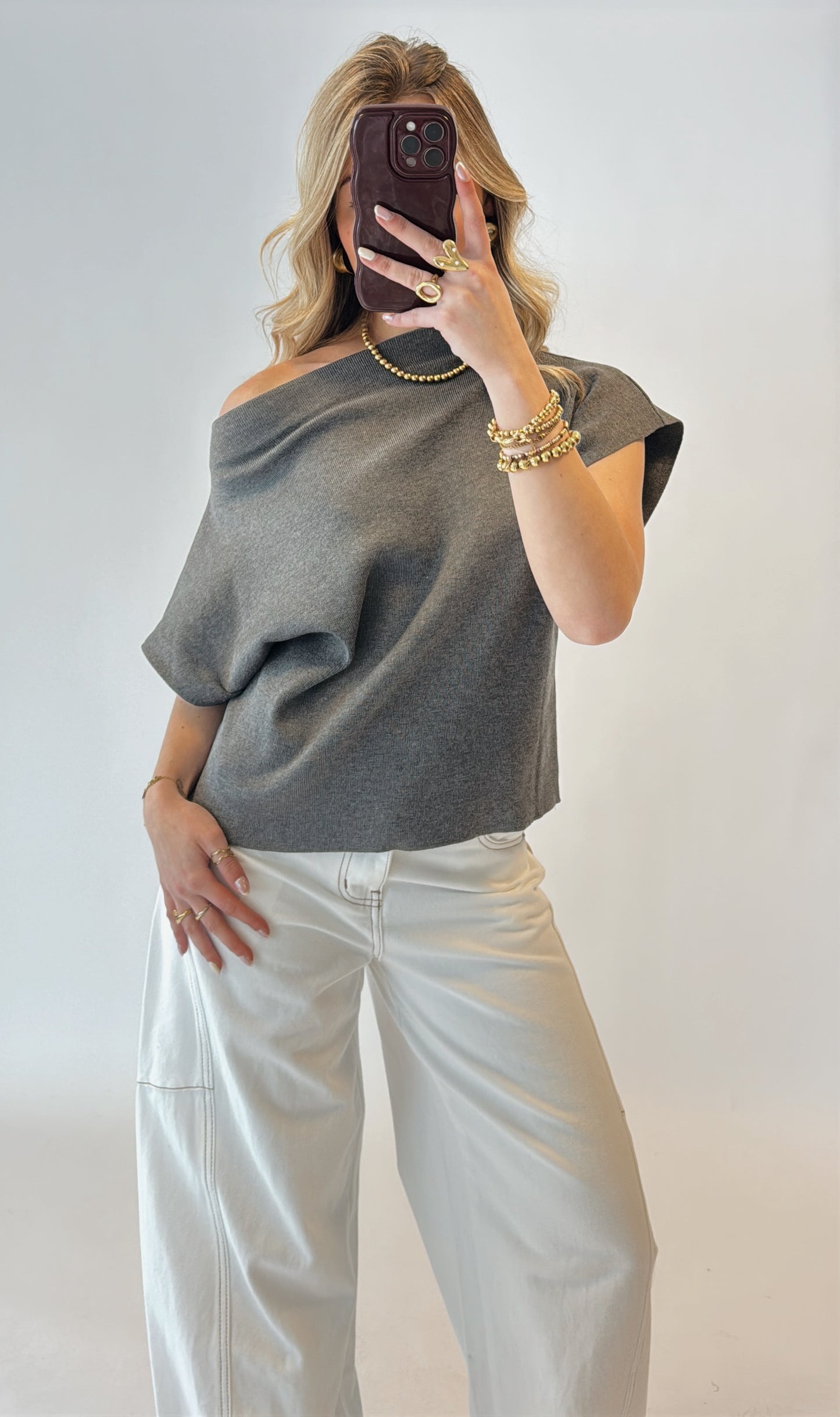 Cassie offshoulder top - grijs